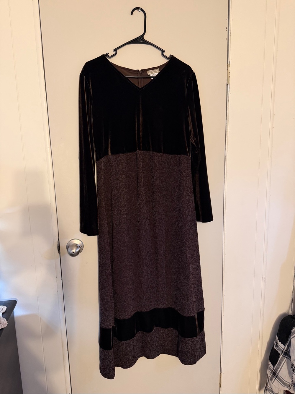 Coldwater Creek Brown Velvet-Top Long Sleeve Midi Dress whimsigoth